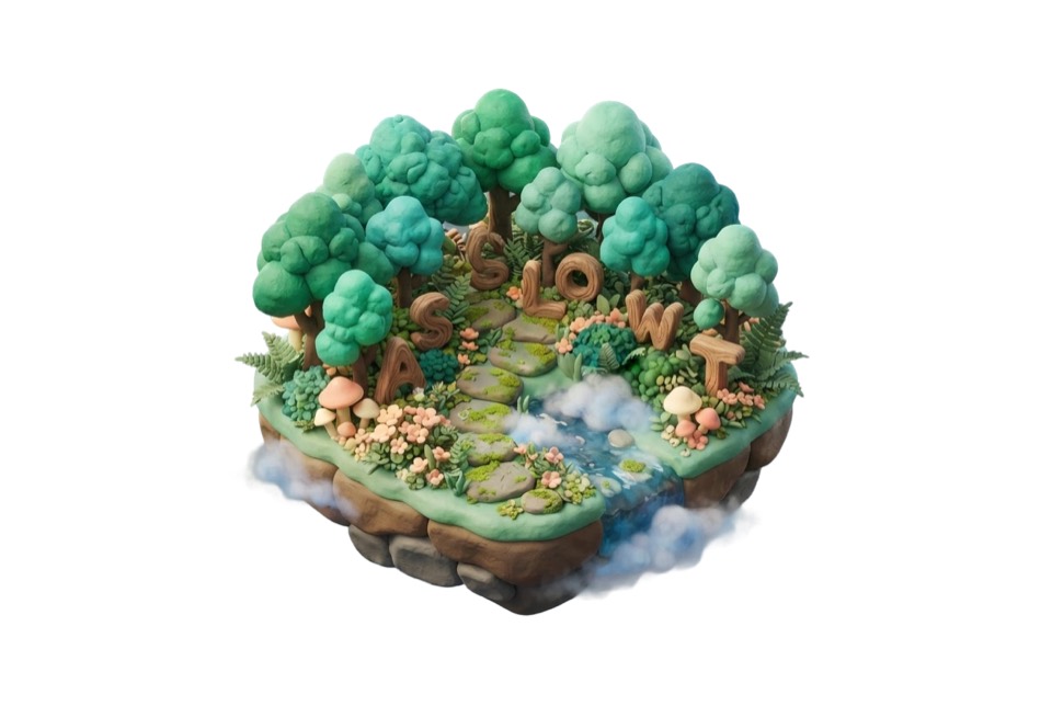 Alphabet Forest, a green island of trees and letters